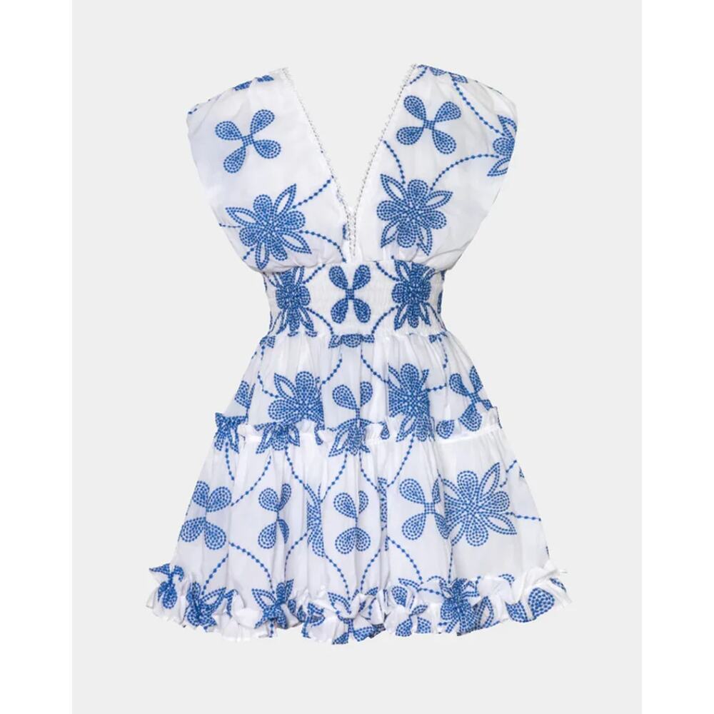 WAIMARI Giselle Mini Dress in White / Blue Size Small - Picture 2 of 9